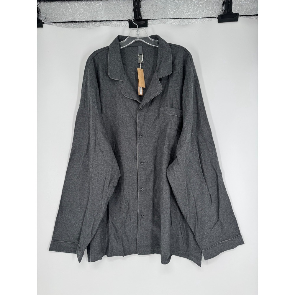 SKIMS Flannel Pajama Shirt Top Womens 3XL Ash Heather Gray Long Sleeve Button Up
